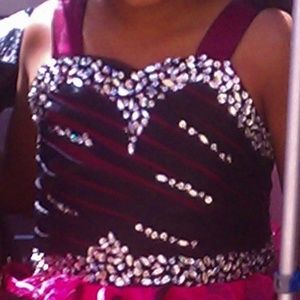 Fuchsia & Black Flower Girl Pageant Dress